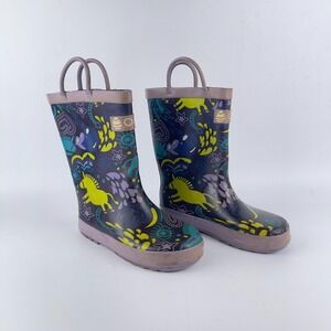 Oaki Rain Boots Toddlers 11 Multi Printed Lightweight Waterproof Easy-On Handles